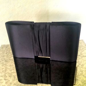 Iconic Laboutin satin evening bag, black with red interior